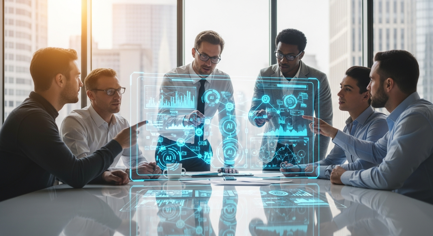 AI and Data Transformation - diverse team collaborating with AI visualizations